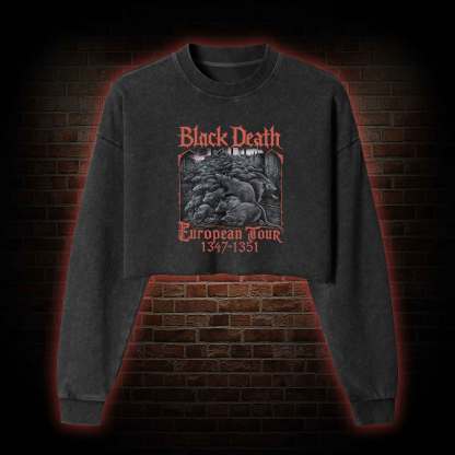 Vintage Black Death European Tour  Washed Cropped Sweatshirts