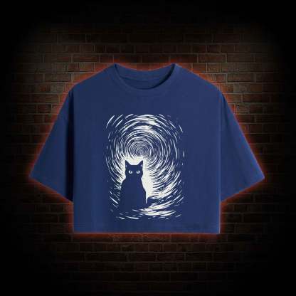 Retro Black Cat Crop Top