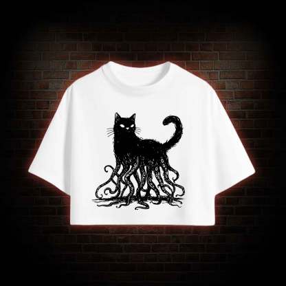 Octopus and Black Cat Crop Top