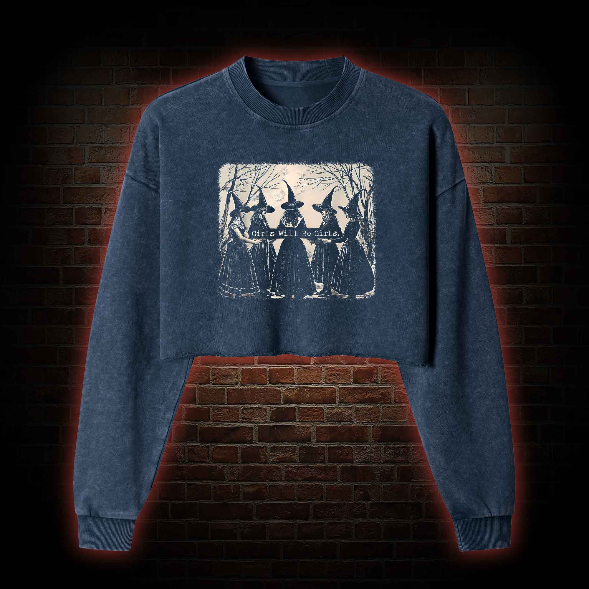 Girl Will be Girl Washed Cropped Sweatshirts