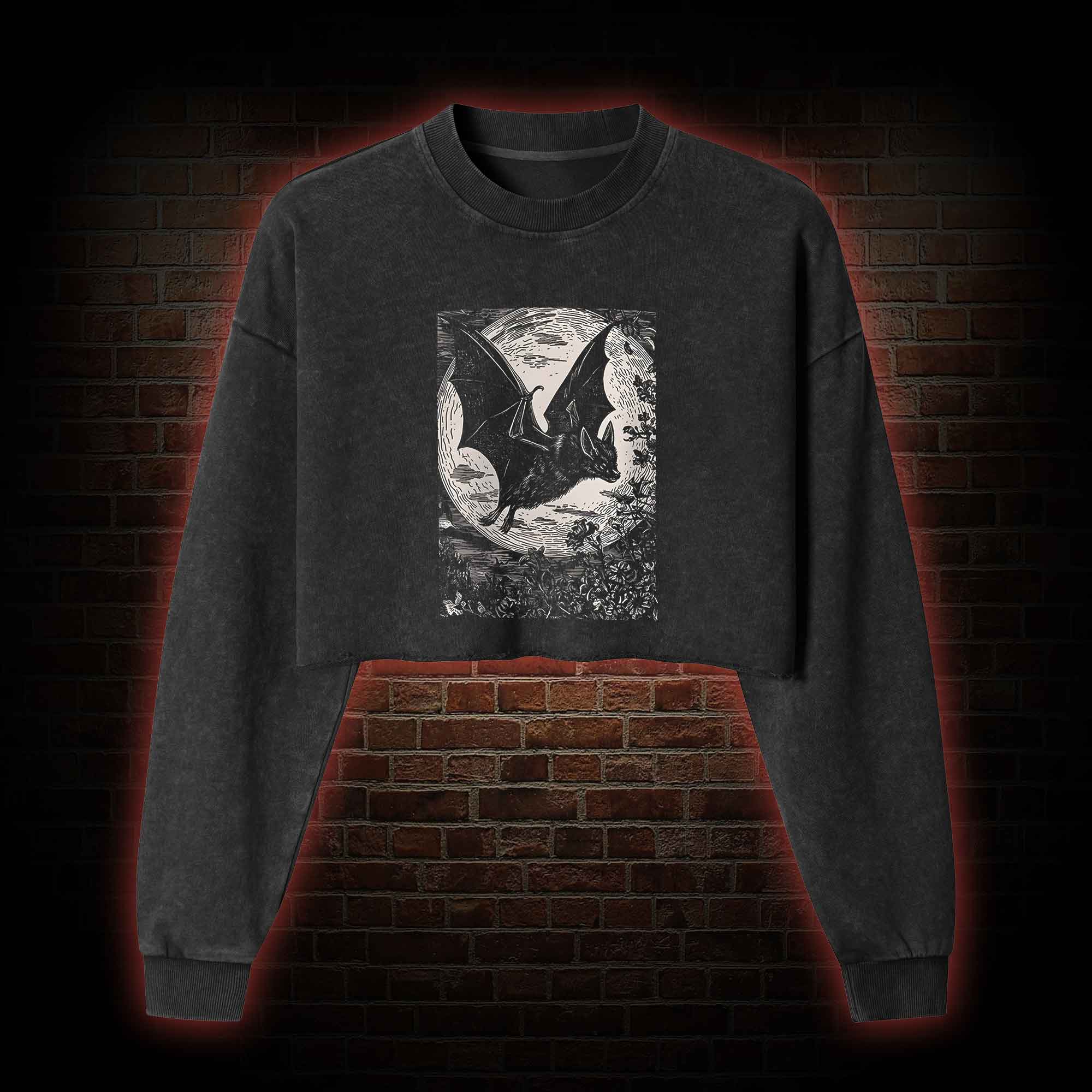 Medieval Bat Washed Cropped Sweatshirts