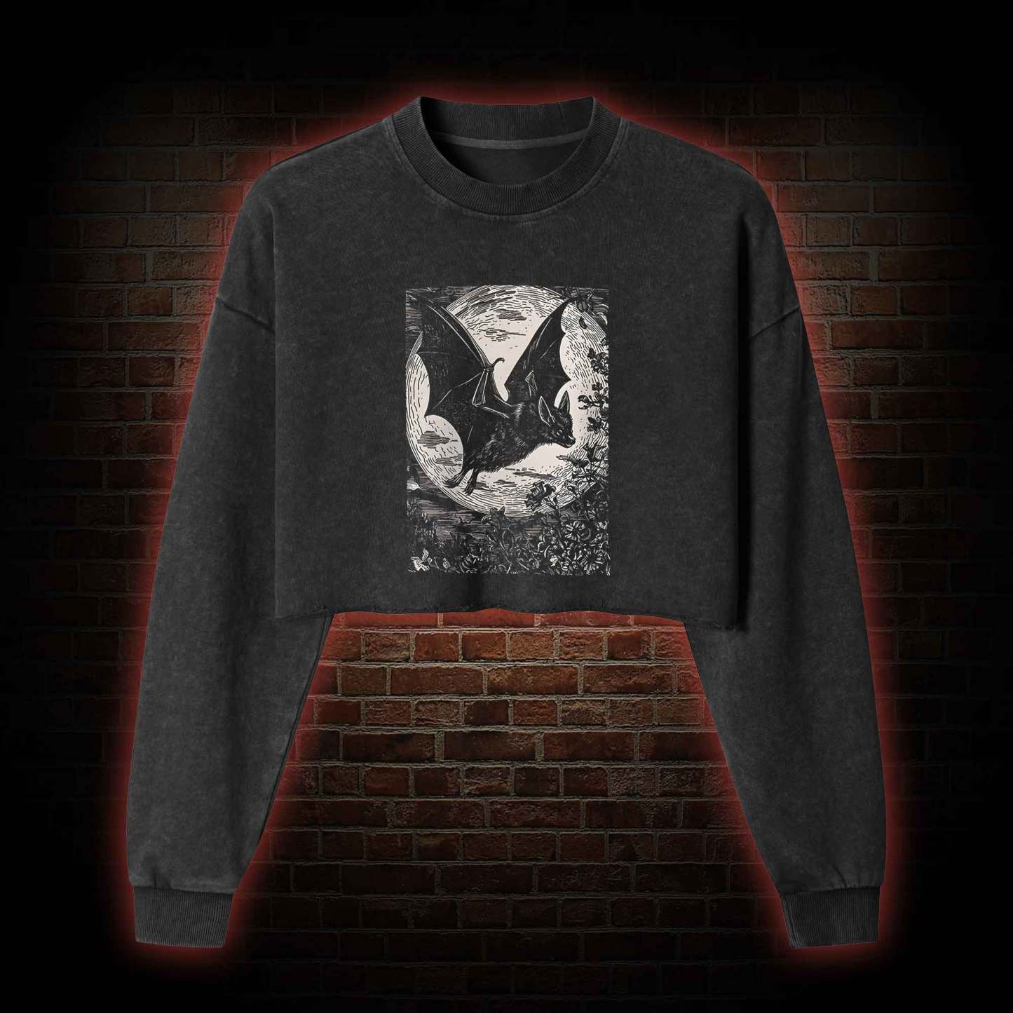 Medieval Bat Washed Cropped Sweatshirts