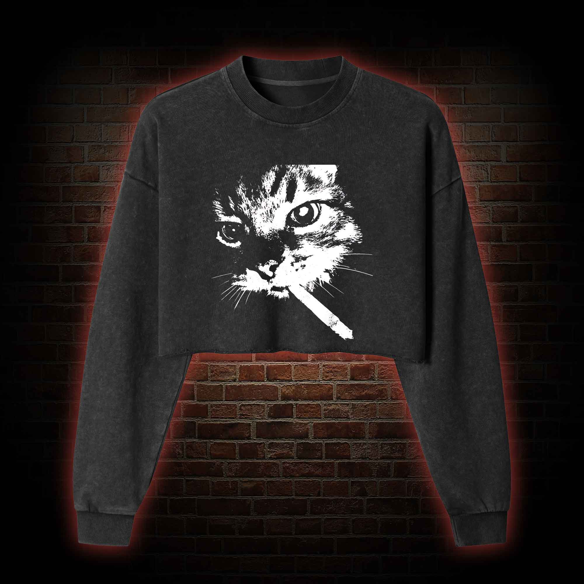 Funny Cat Meme Washed Cropped Sweatshirts