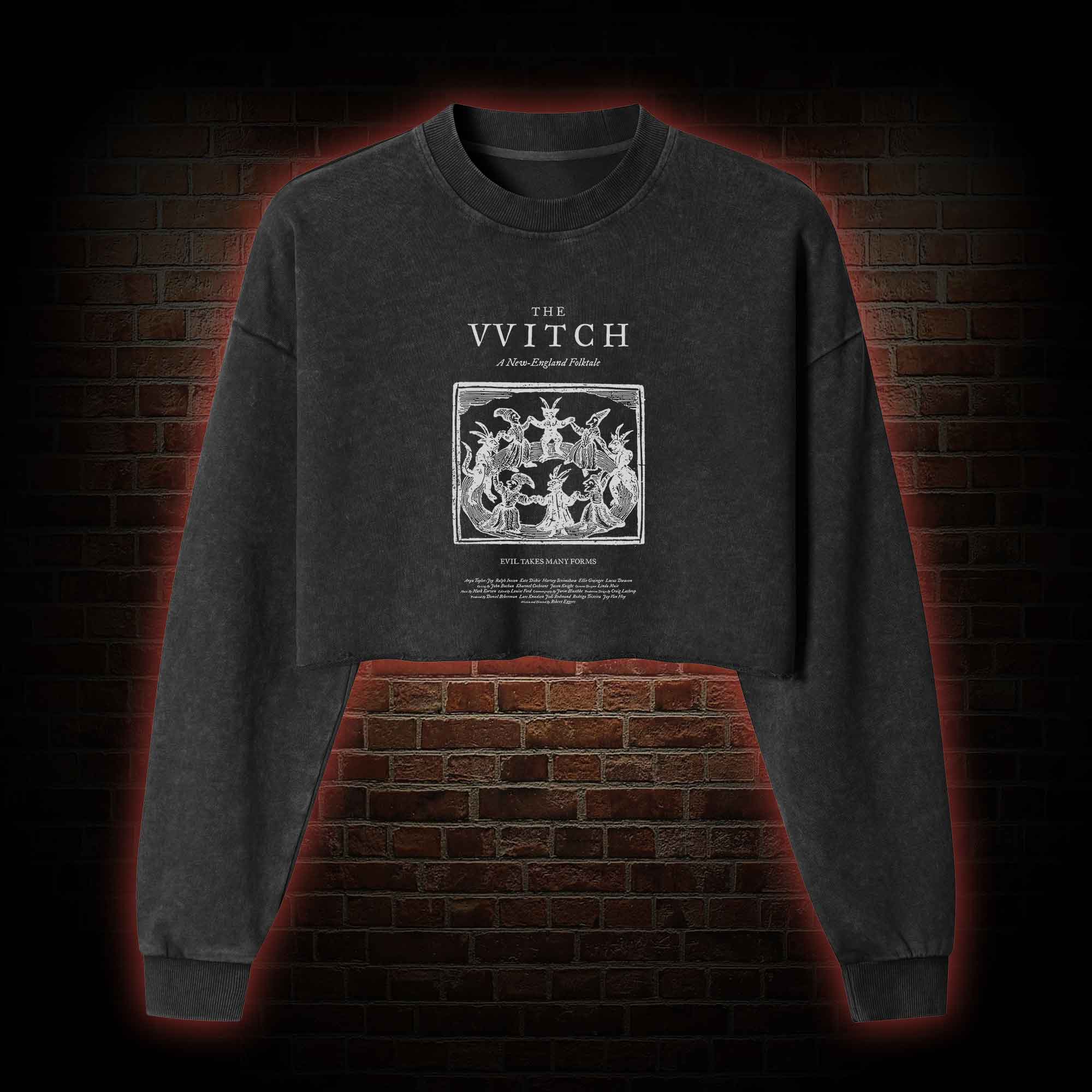 The Witch Retro Horror Folk Washed Cropped Sweatshirts