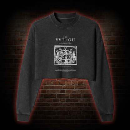 The Witch Retro Horror Folk Washed Cropped Sweatshirts