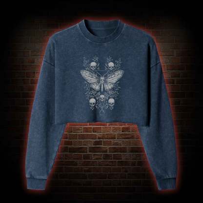 Skull Moth Washed Cropped Sweatshirts