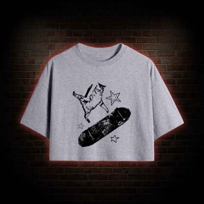 Skateboard Cat Crop Top