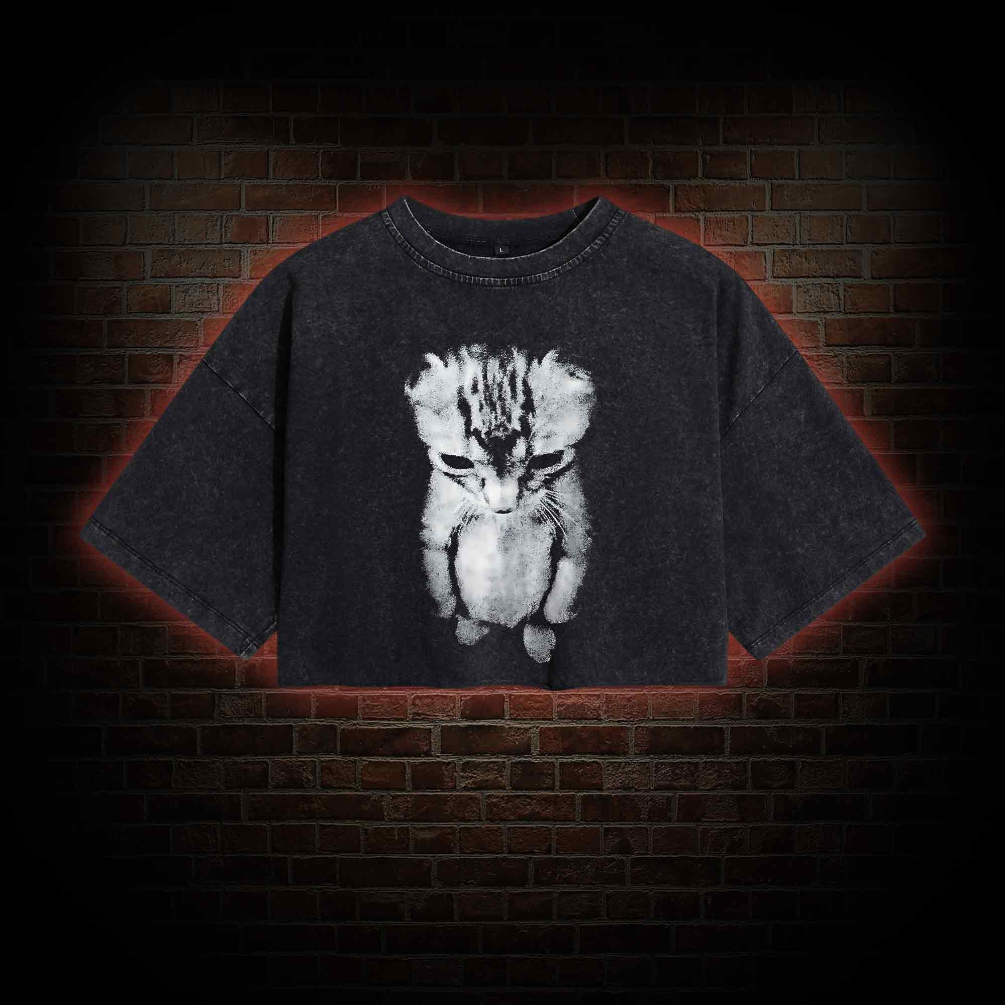 Sad Kitten Washed Cropped T-shirts