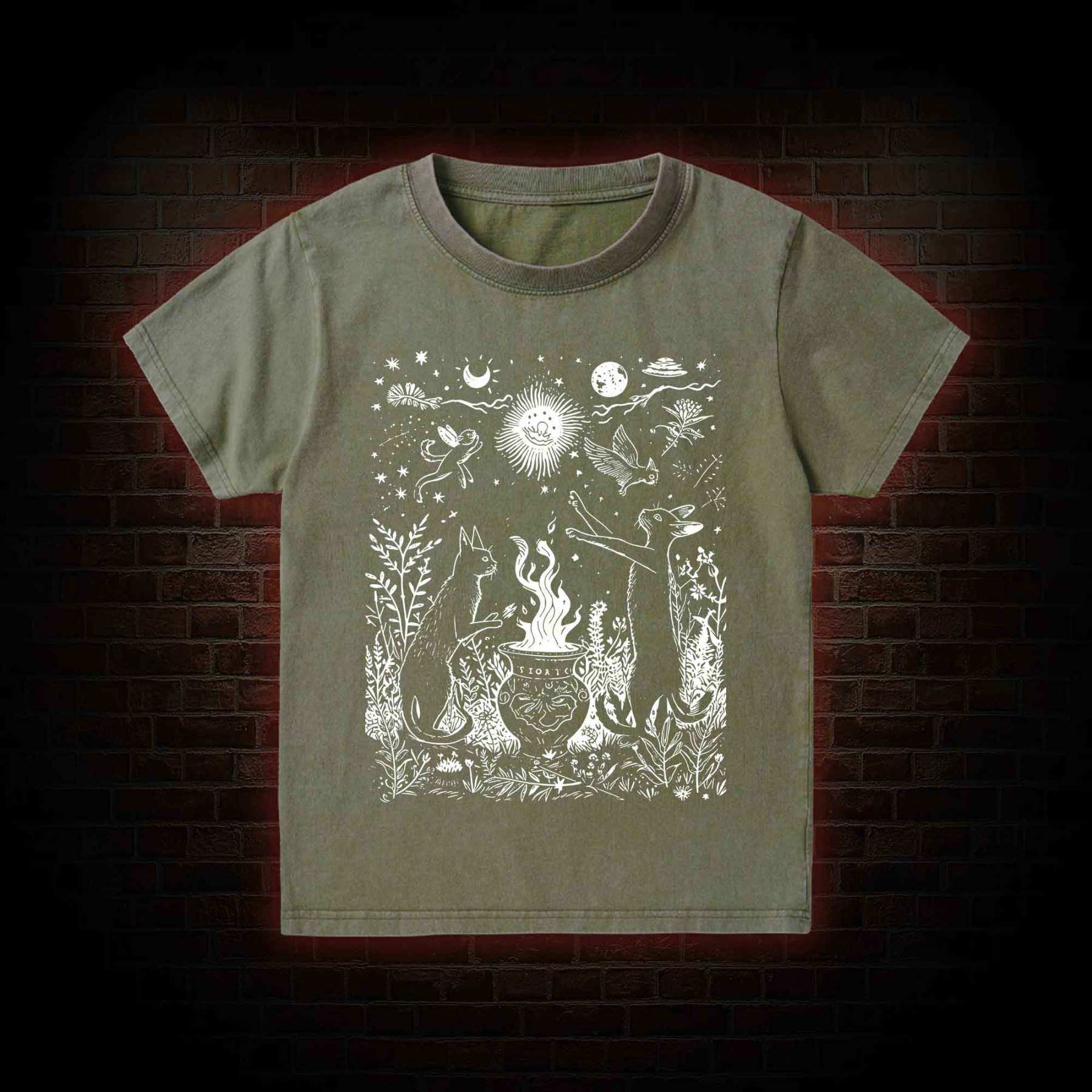 Celestial Cat Kid Washed T-Shirt