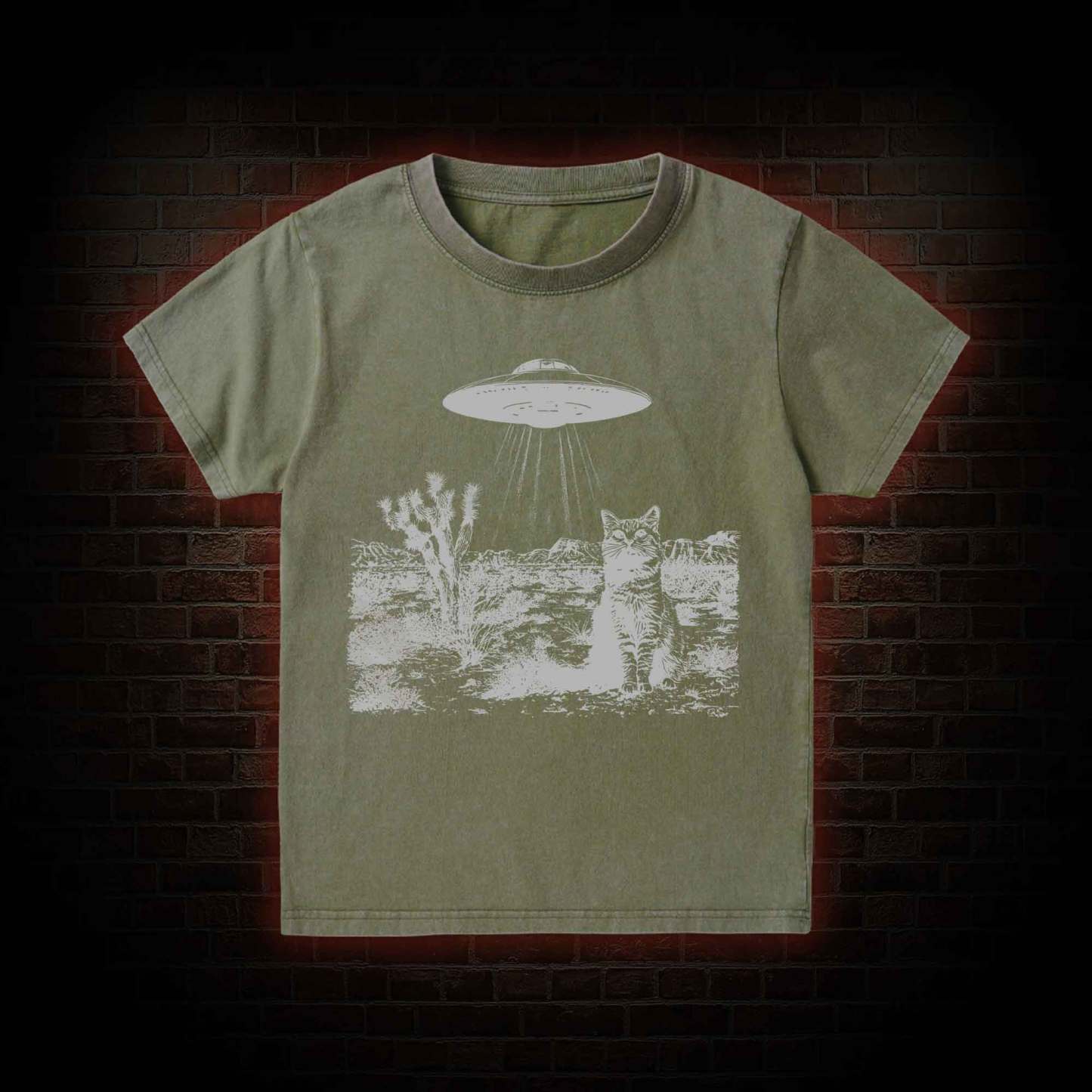 Ufo Cowboy Cat Kid Washed T-Shirt