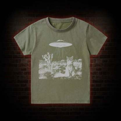 Ufo Cowboy Cat Kid Washed T-Shirt
