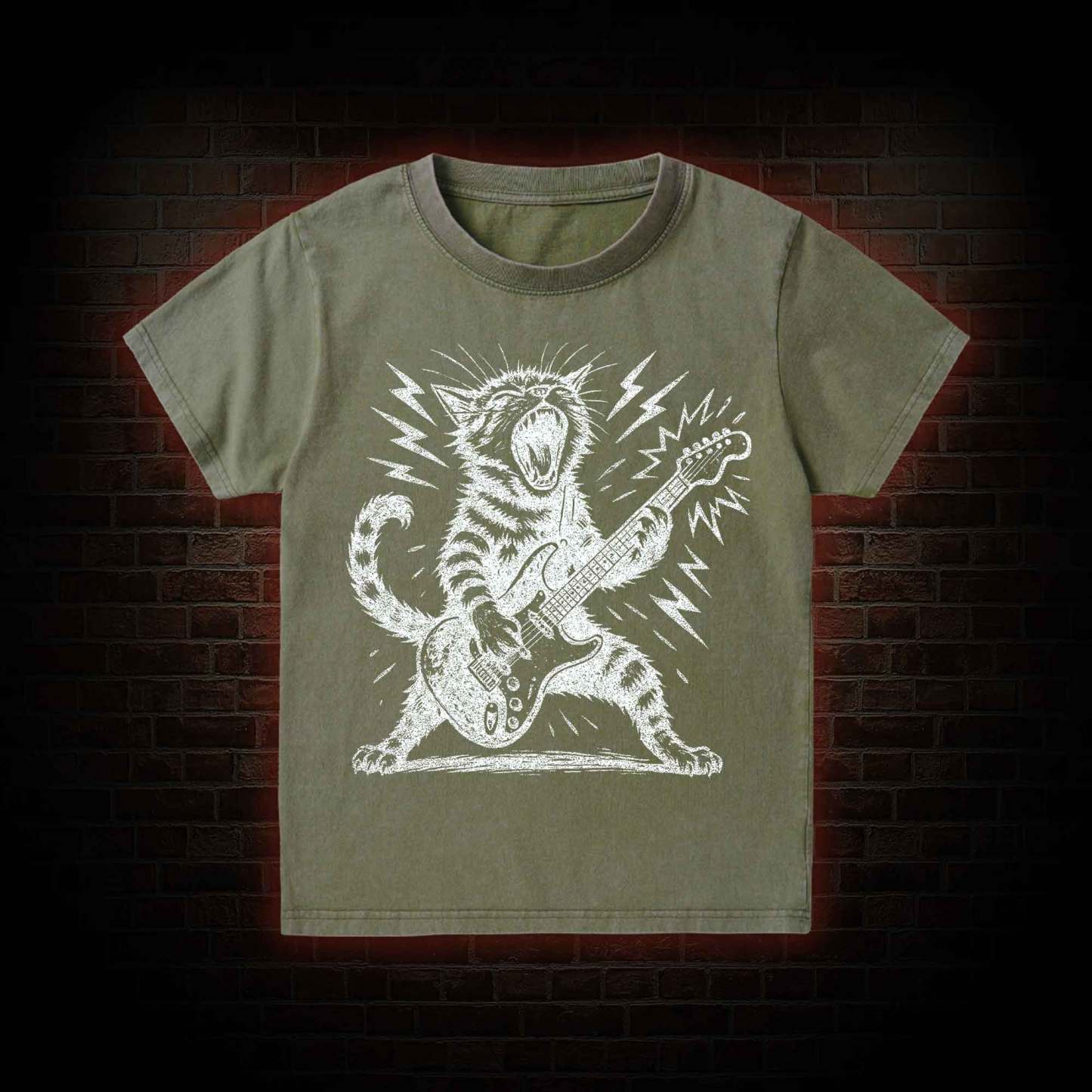 Rock and Roll Cat Kid Washed T-Shirt