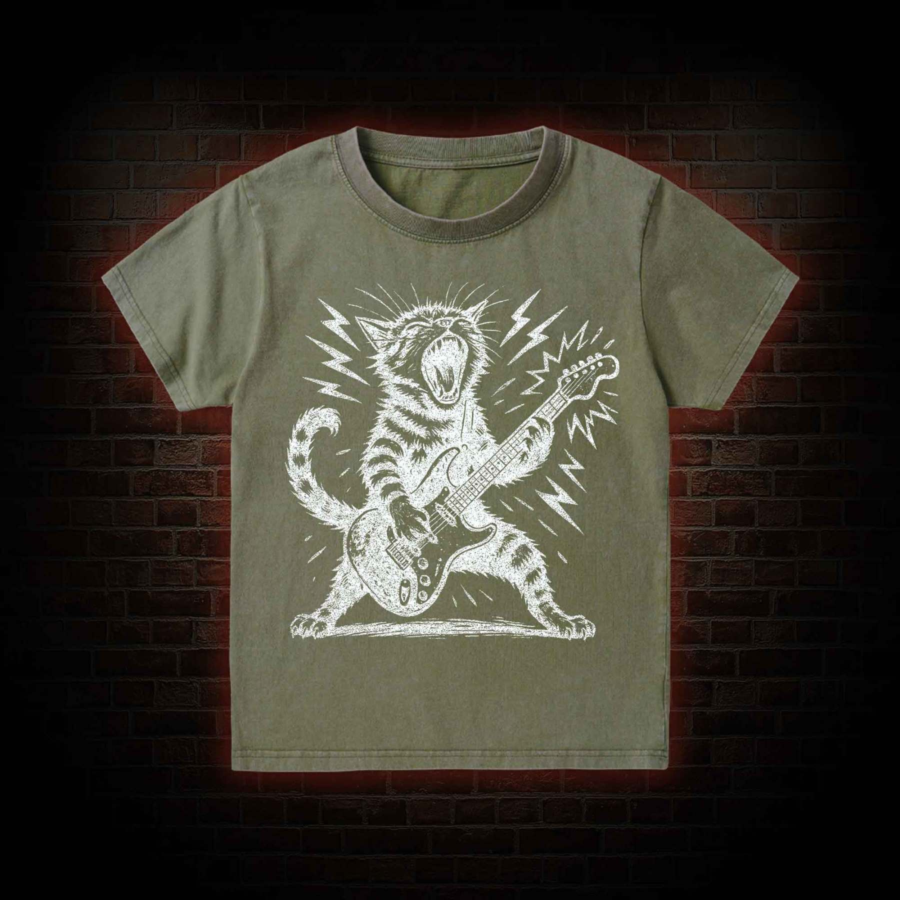Rock and Roll Cat Kid Washed T-Shirt