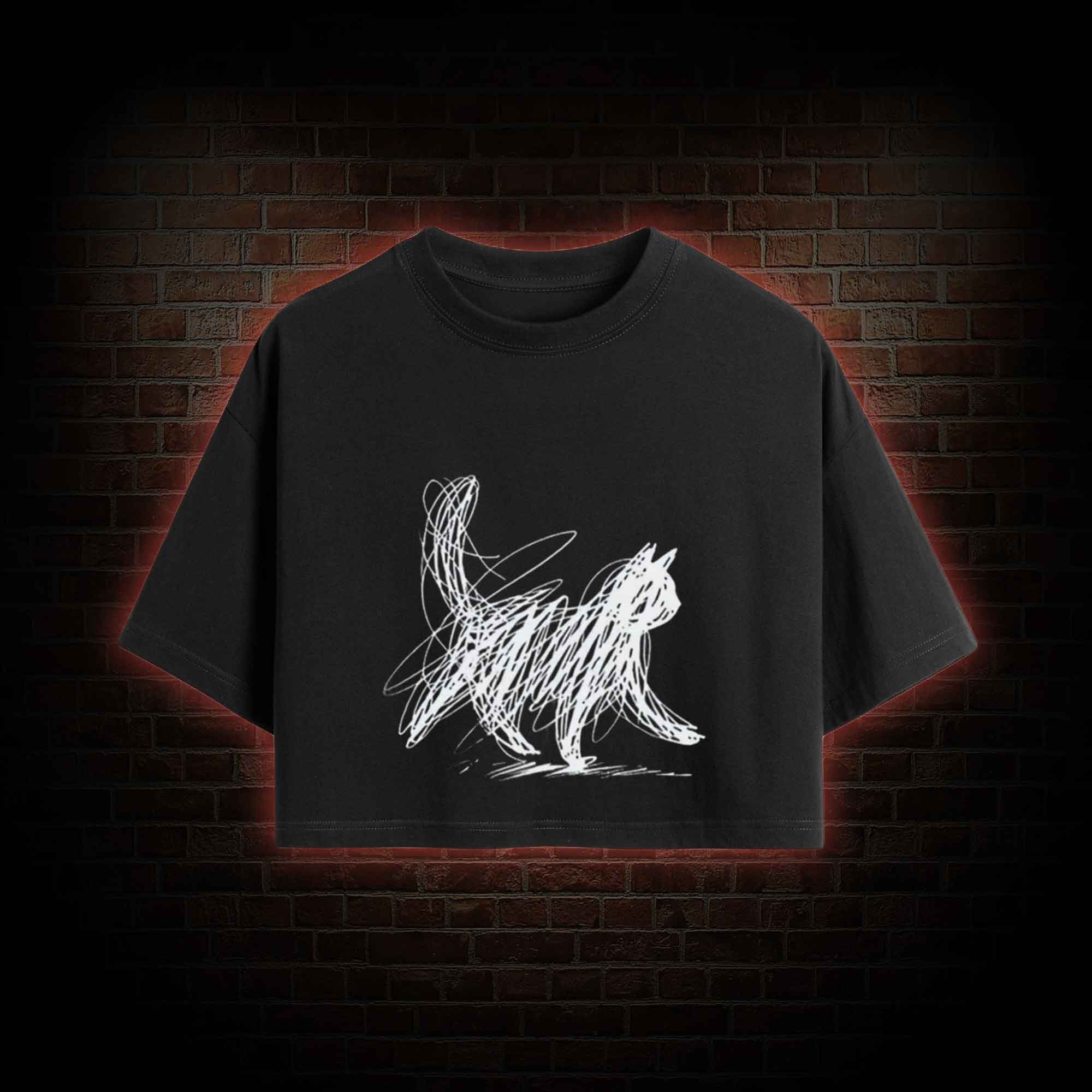 Cat Line Art Crop Top
