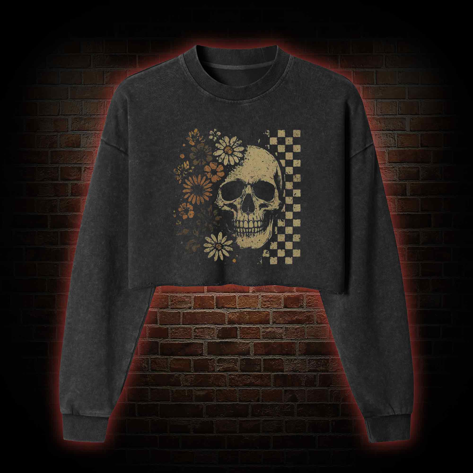 Vintage Skull Washed Cropped Sweatshirts