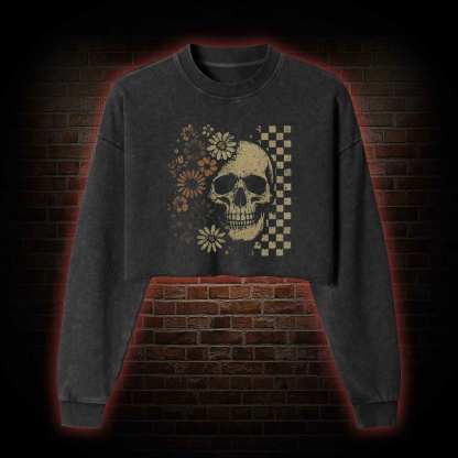 Vintage Skull Washed Cropped Sweatshirts
