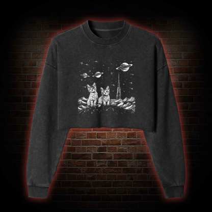 Space Kittens Washed Cropped Sweatshirts