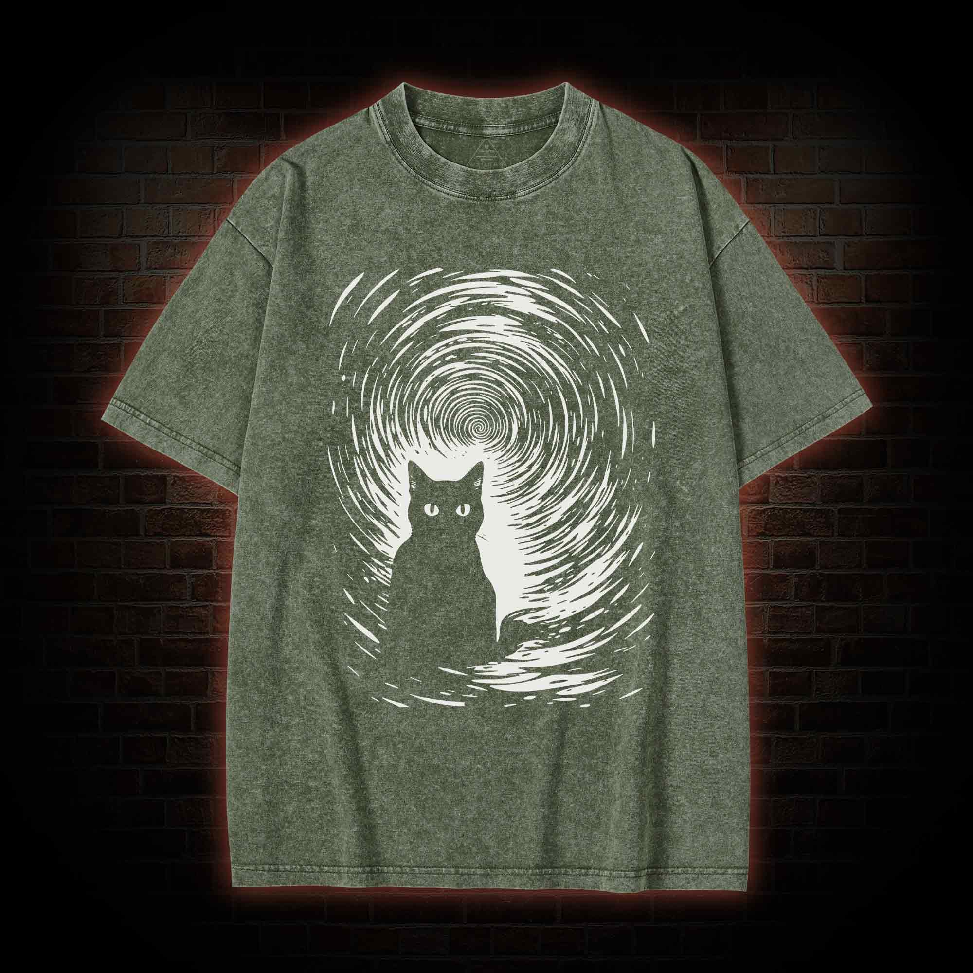 Retro Black Cat Washed T-shirt
