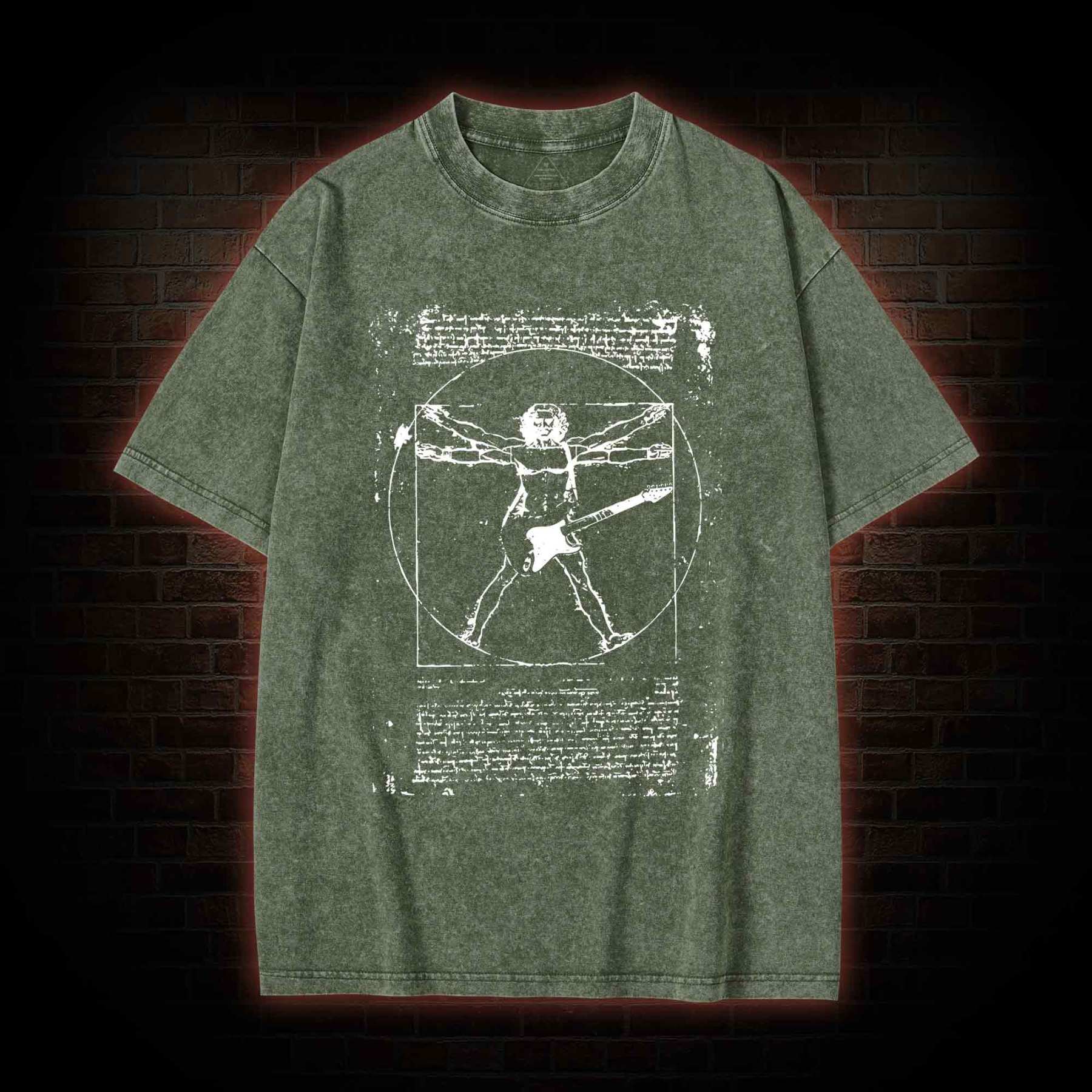 Vitruvian Man Guitar Music Player Washed T-shirt