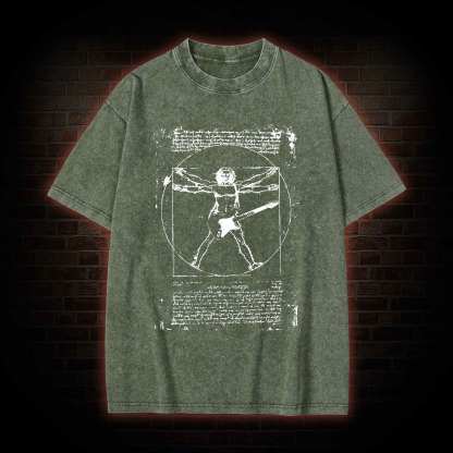 Vitruvian Man Guitar Music Player Washed T-shirt