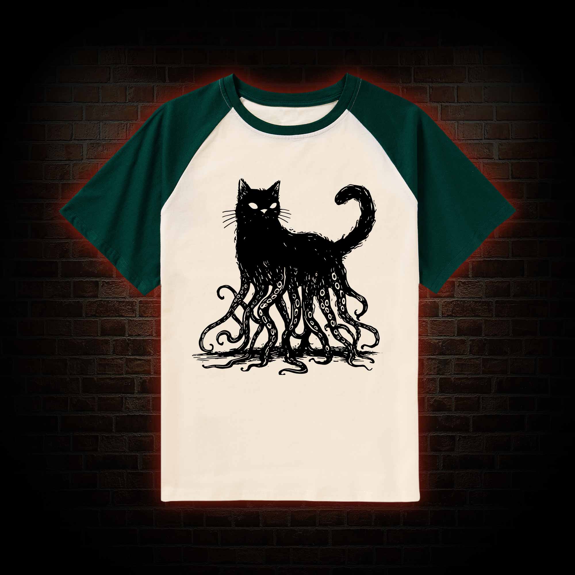 Octopus And Black Cat Raglan T-shirt