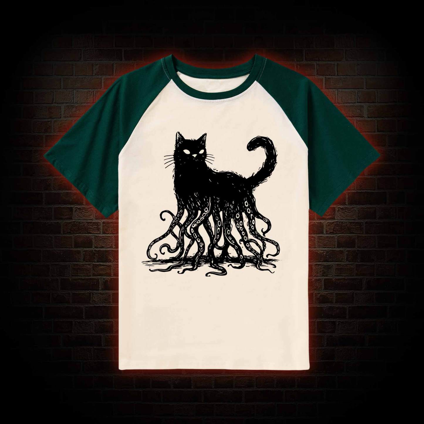 Octopus And Black Cat Raglan T-shirt