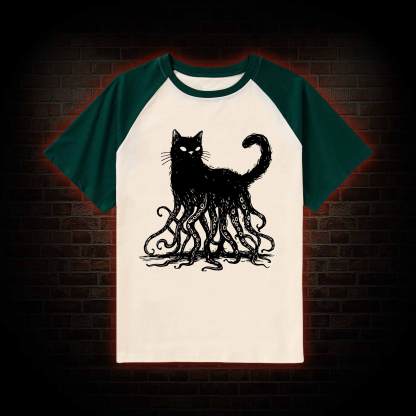 Octopus And Black Cat Raglan T-shirt