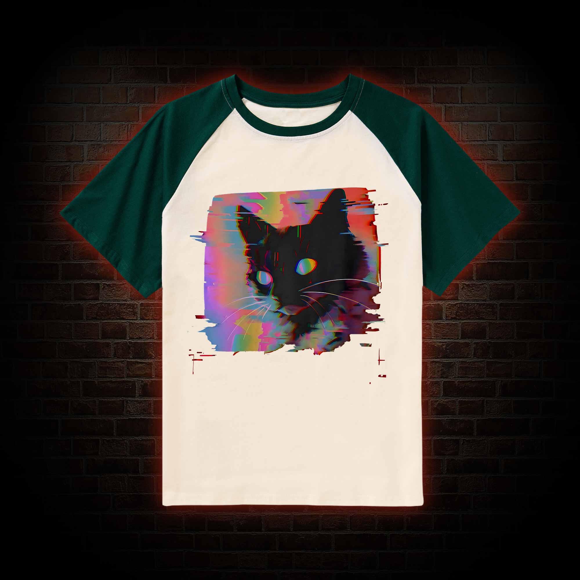 Psychedelic Weirdcore Cat Raglan T-shirt