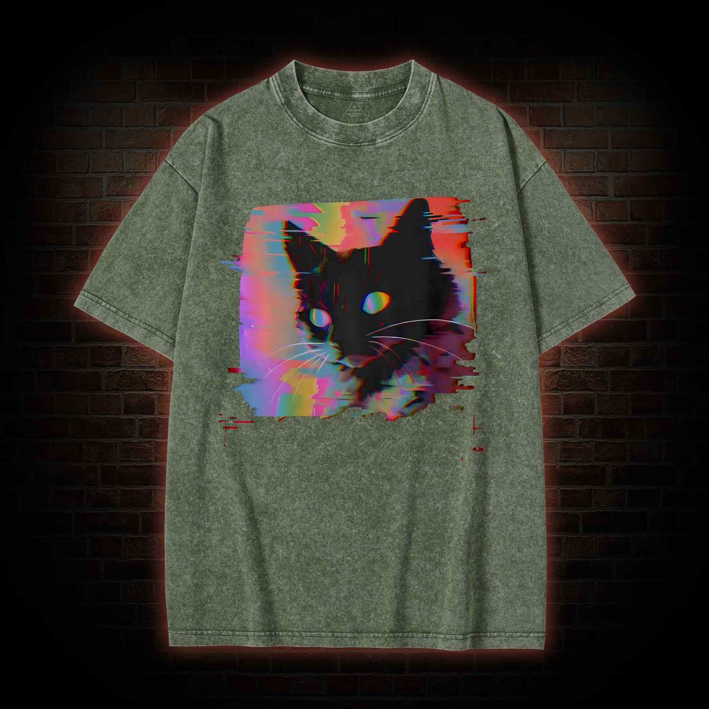 Psychedelic Weirdcore Cat Washed T-shirt