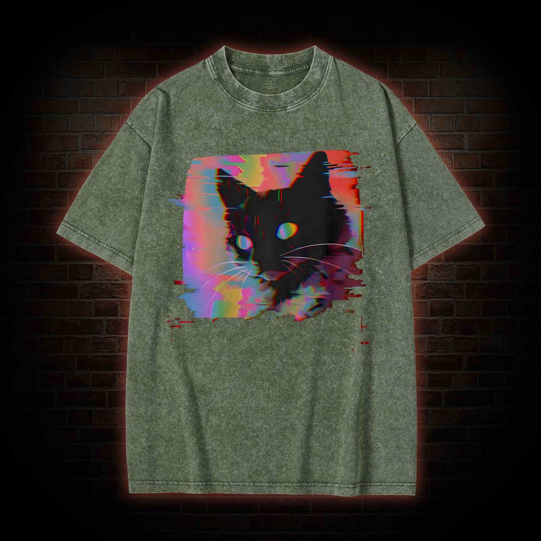 Psychedelic Weirdcore Cat Washed T-shirt