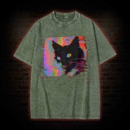 Psychedelic Weirdcore Cat Washed T-shirt