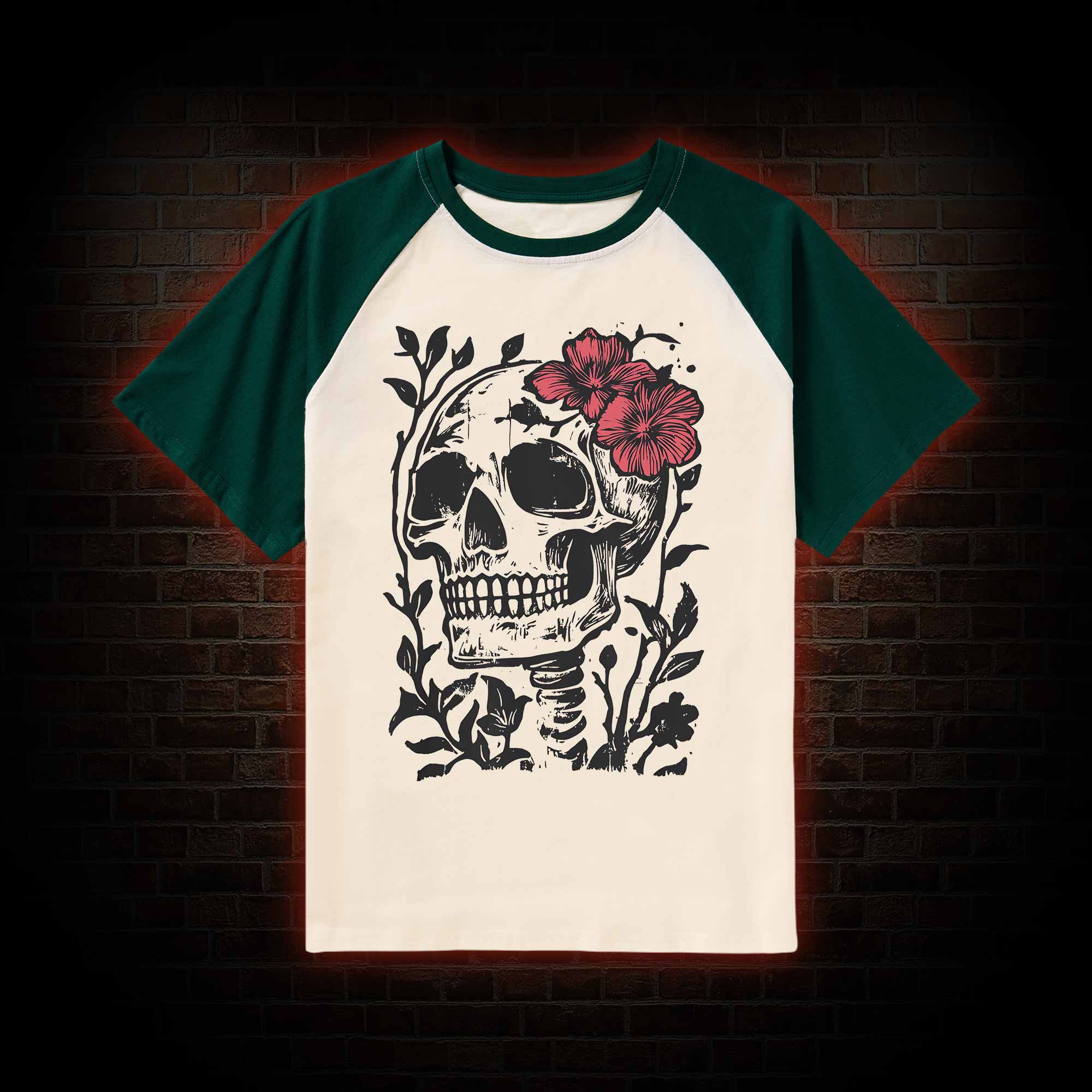 Flower Skull Raglan T-shirt