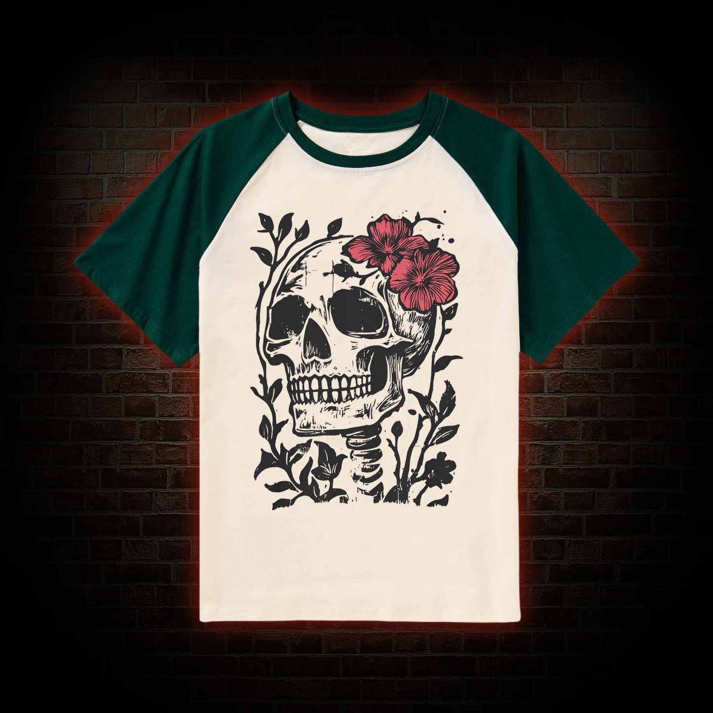 Flower Skull Raglan T-shirt