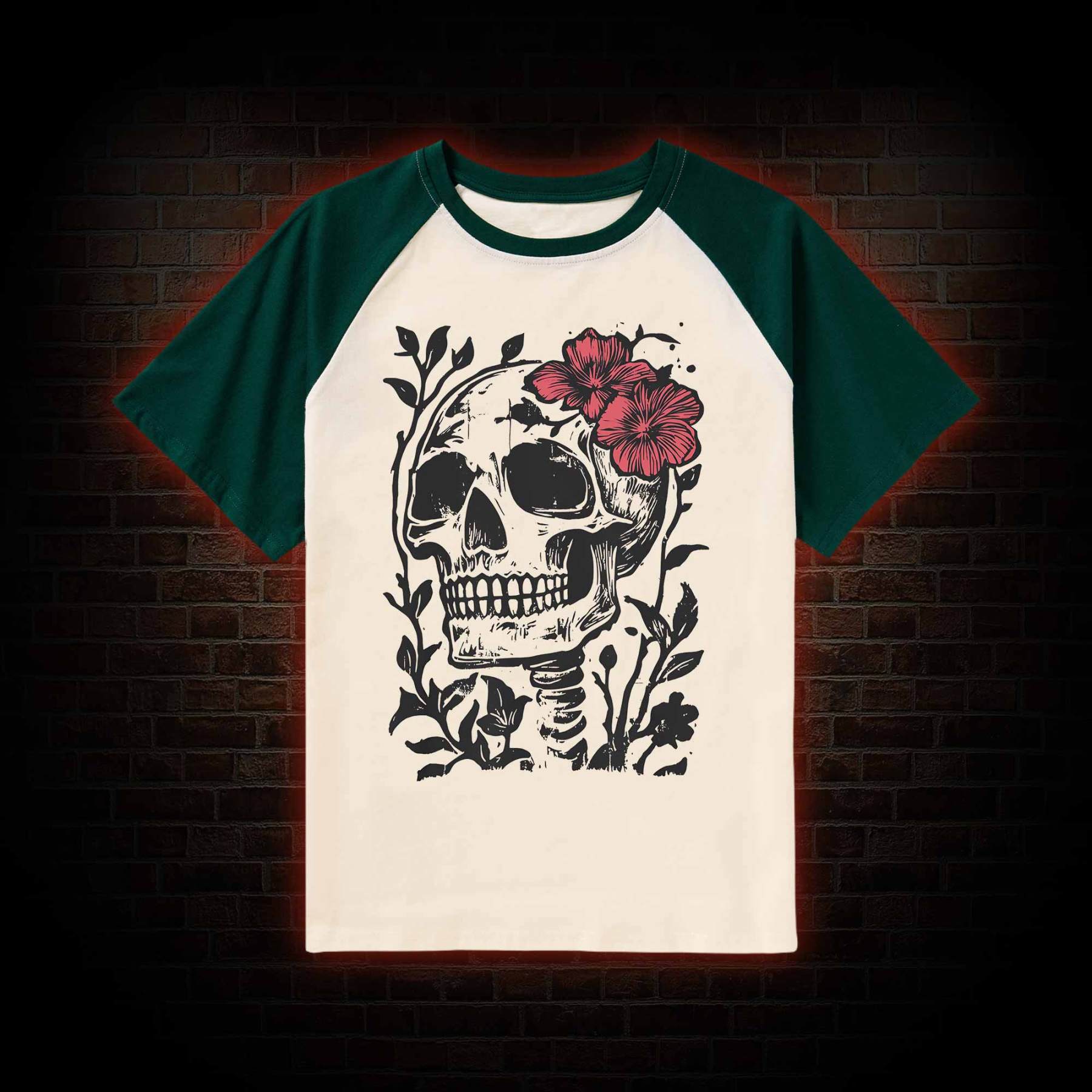 Flower Skull Raglan T-shirt