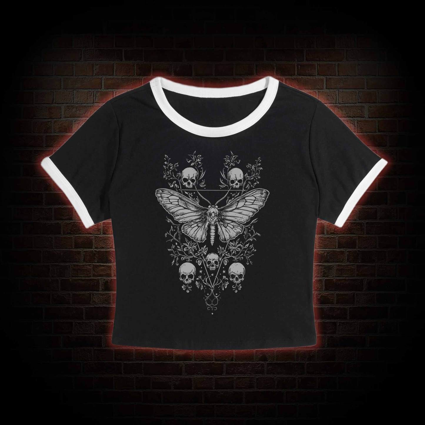 Skull Moth Slim Crop T-Shirts