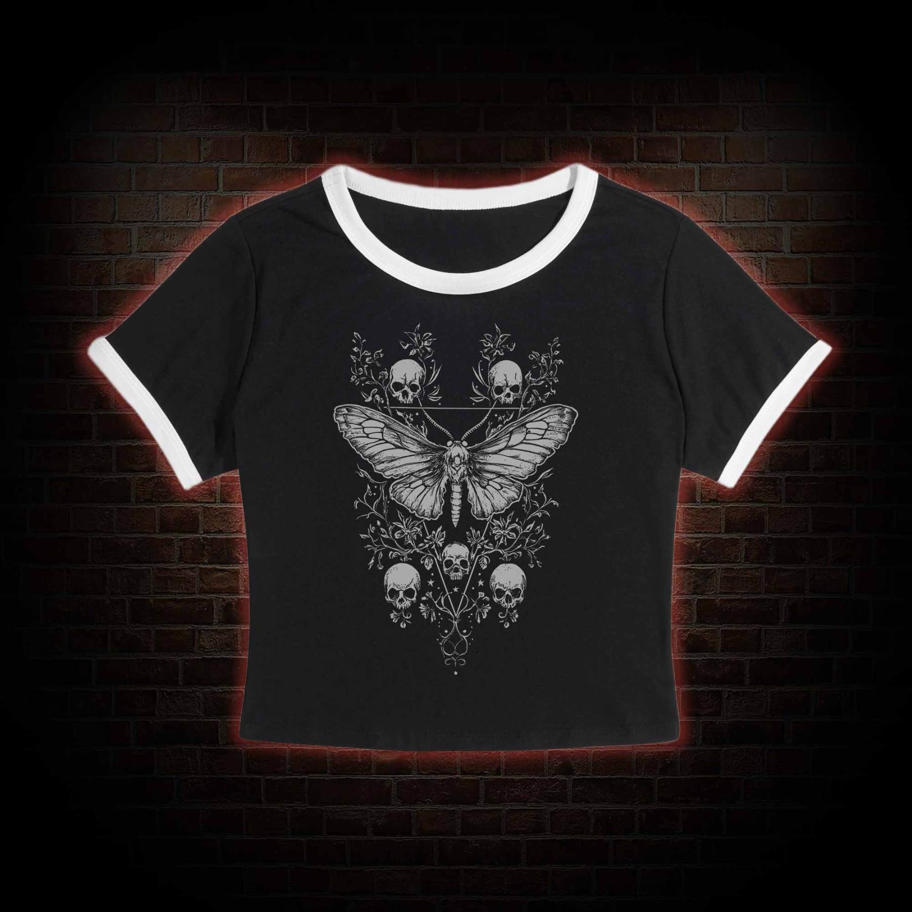 Skull Moth Slim Crop T-Shirts