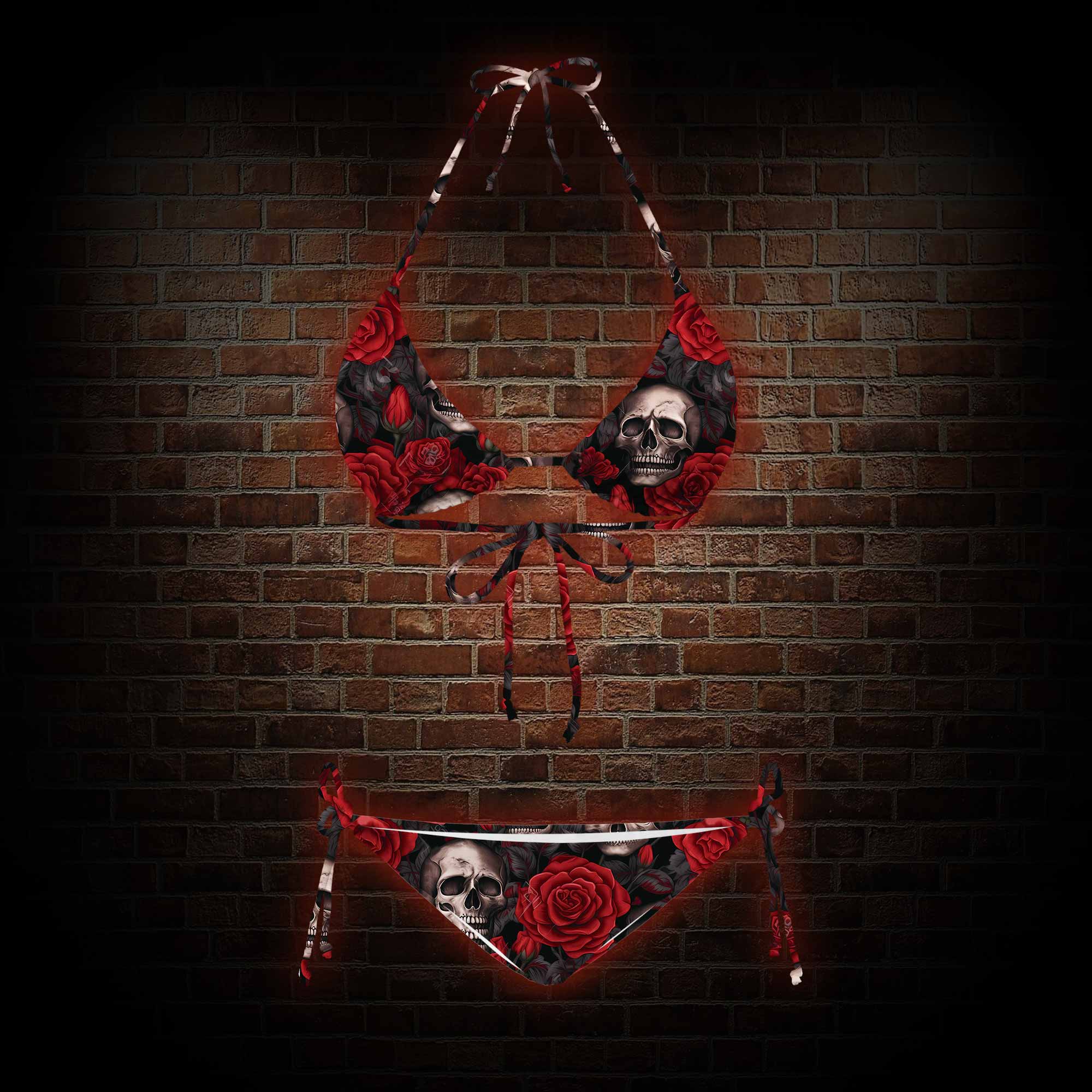 Skull and Roses Women's Adjustable Tie-Strap Bikini