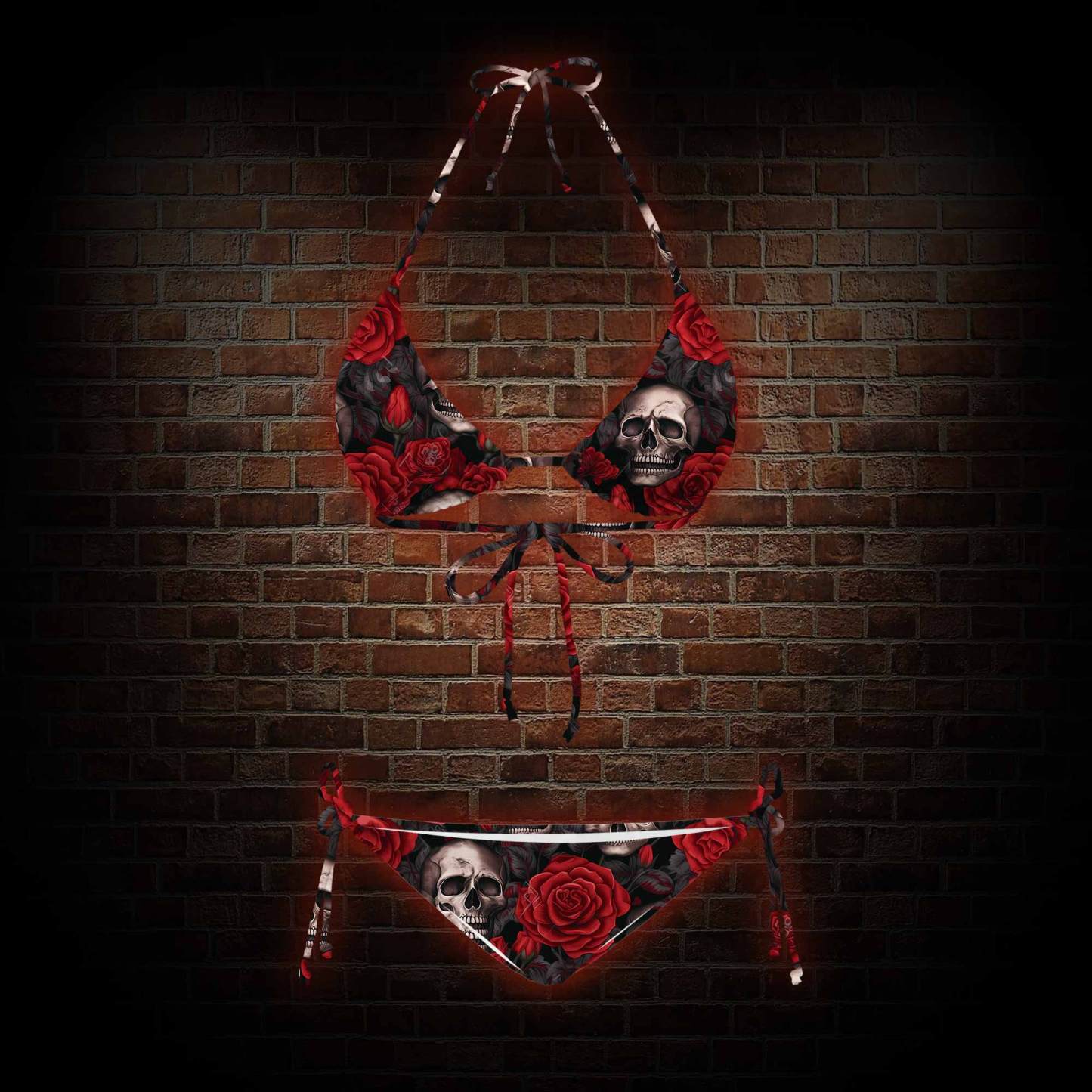 Skull and Roses Women's Adjustable Tie-Strap Bikini