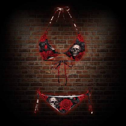 Skull and Roses Women's Adjustable Tie-Strap Bikini