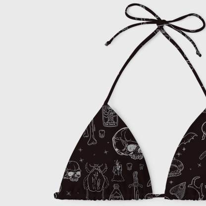 Mystical Symbols and Skulls Women's Adjustable Tie-Strap Bikini