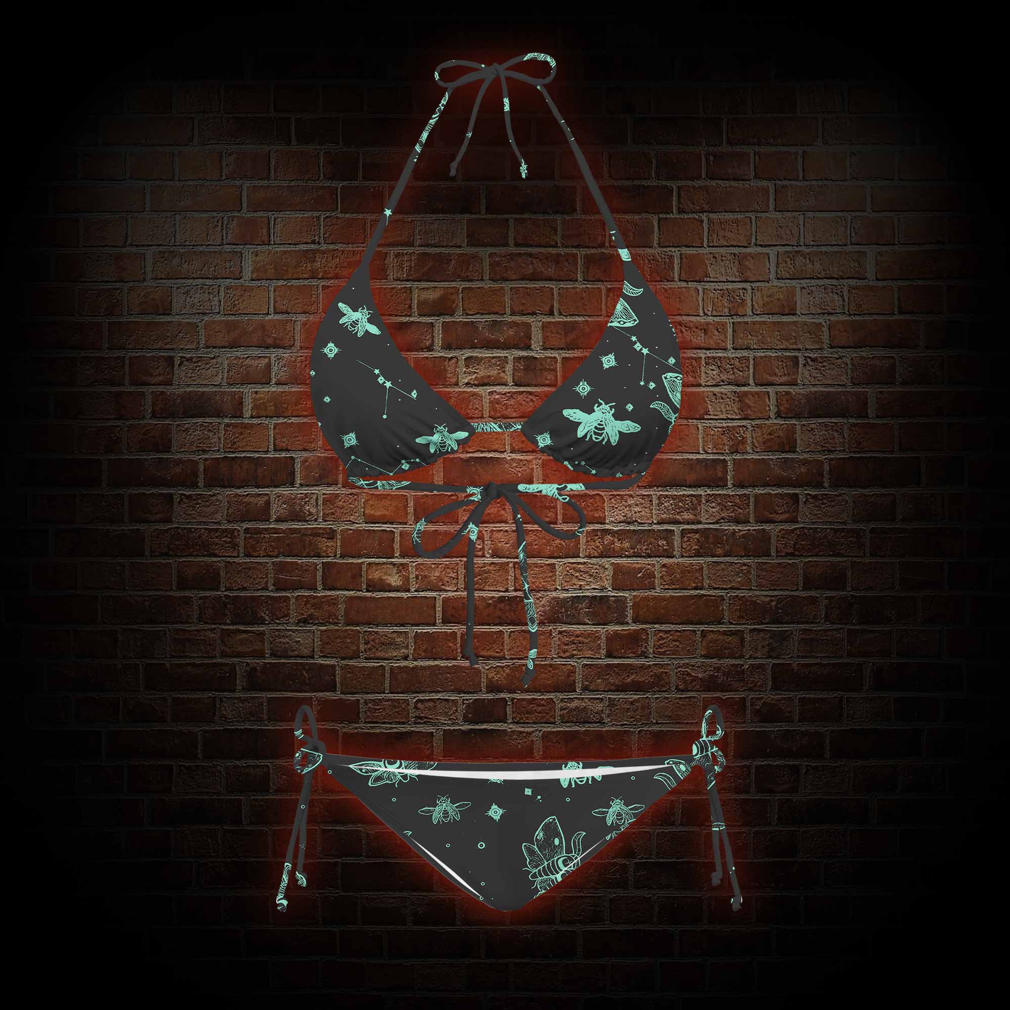 Midnight Flying Insects Women's Adjustable Tie-Strap Bikini