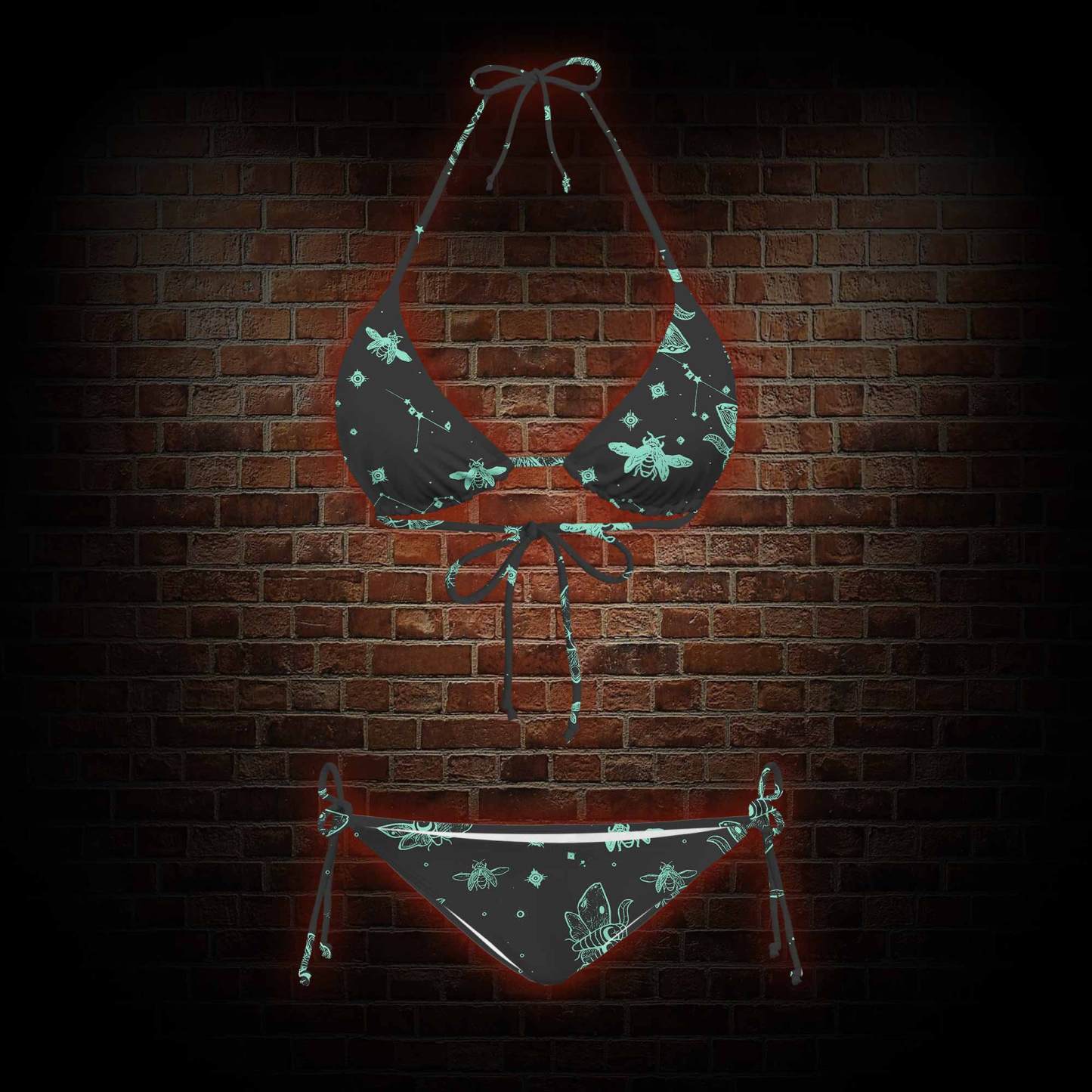 Midnight Flying Insects Women's Adjustable Tie-Strap Bikini