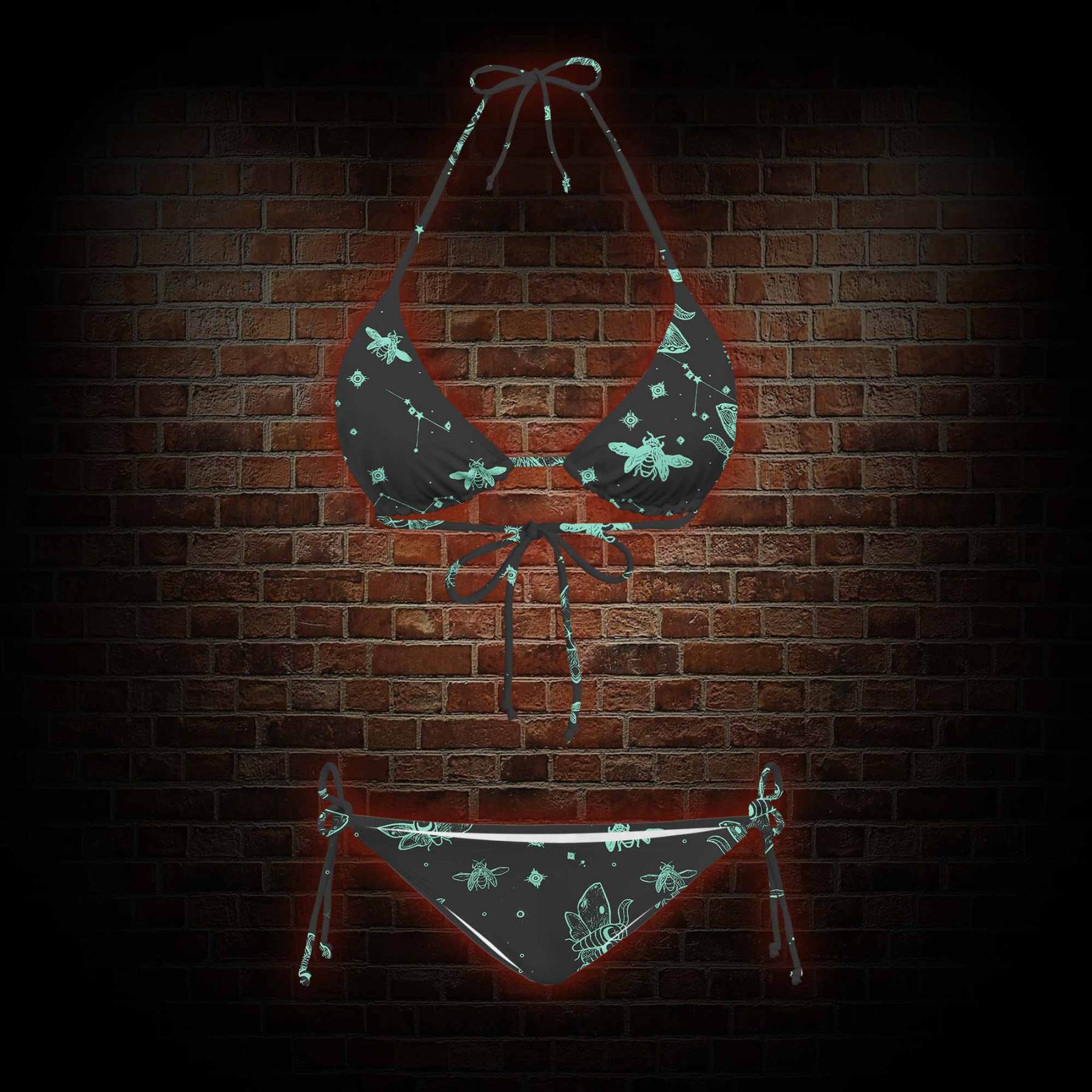 Midnight Flying Insects Women's Adjustable Tie-Strap Bikini