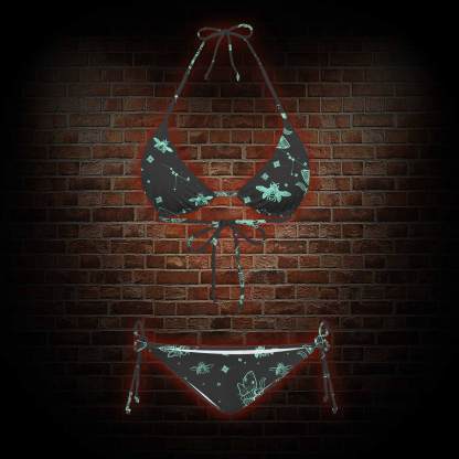 Midnight Flying Insects Women's Adjustable Tie-Strap Bikini