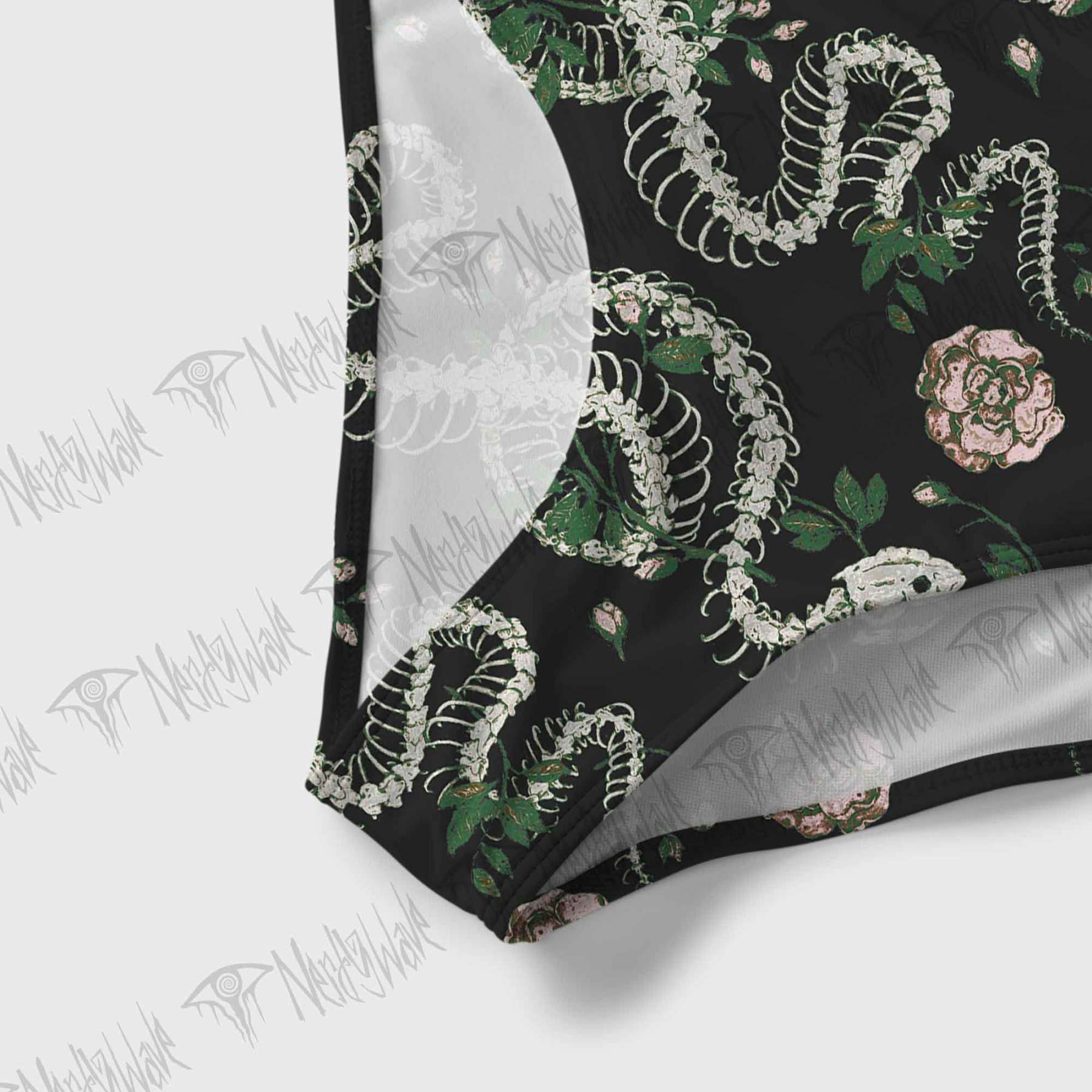 Flowers and Snake Skeleton Slim-Strap Swimsuit