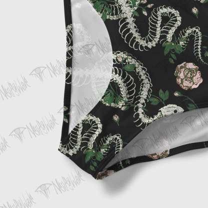 Flowers and Snake Skeleton Slim-Strap Swimsuit