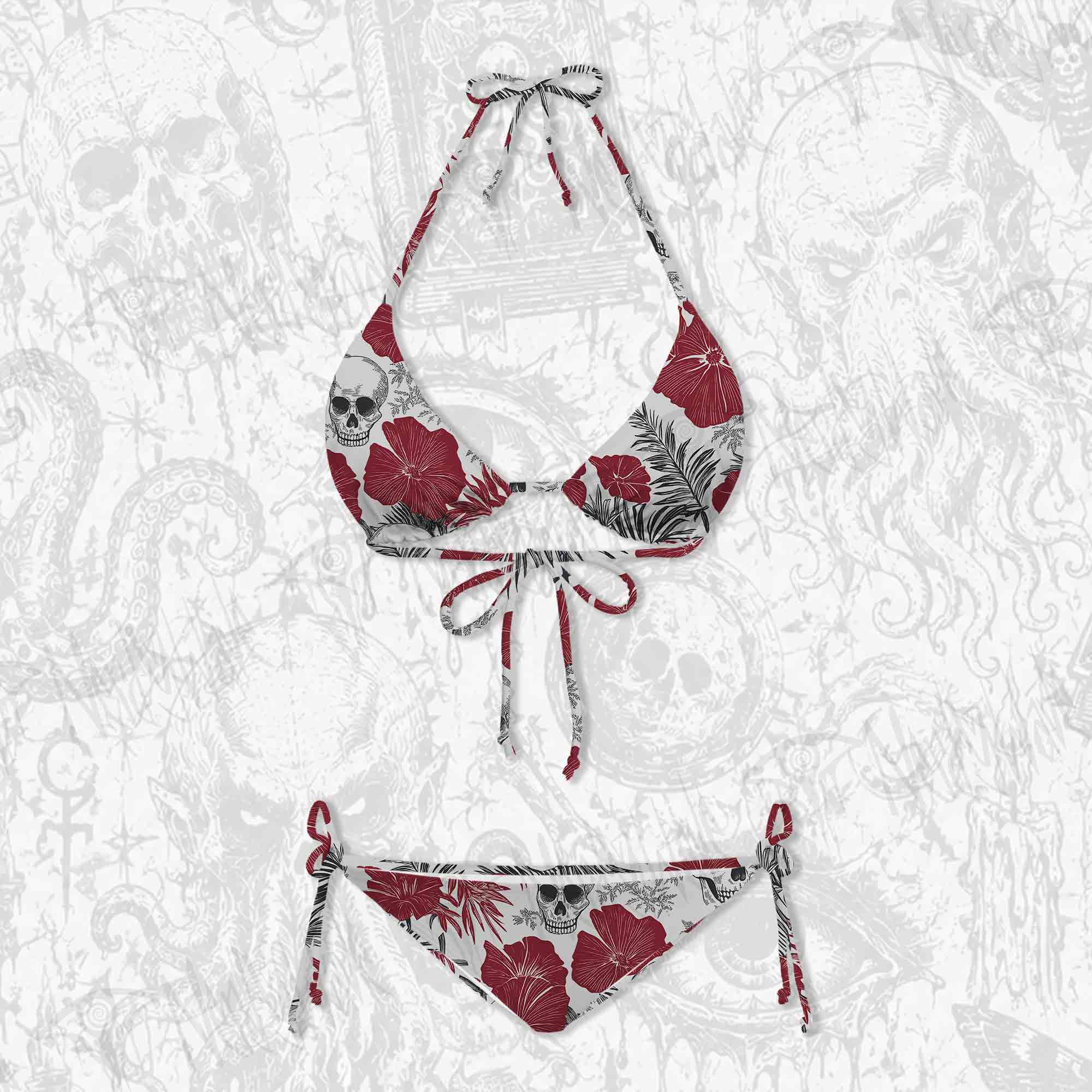 Poppy and skull Women's Adjustable Tie-Strap Bikini