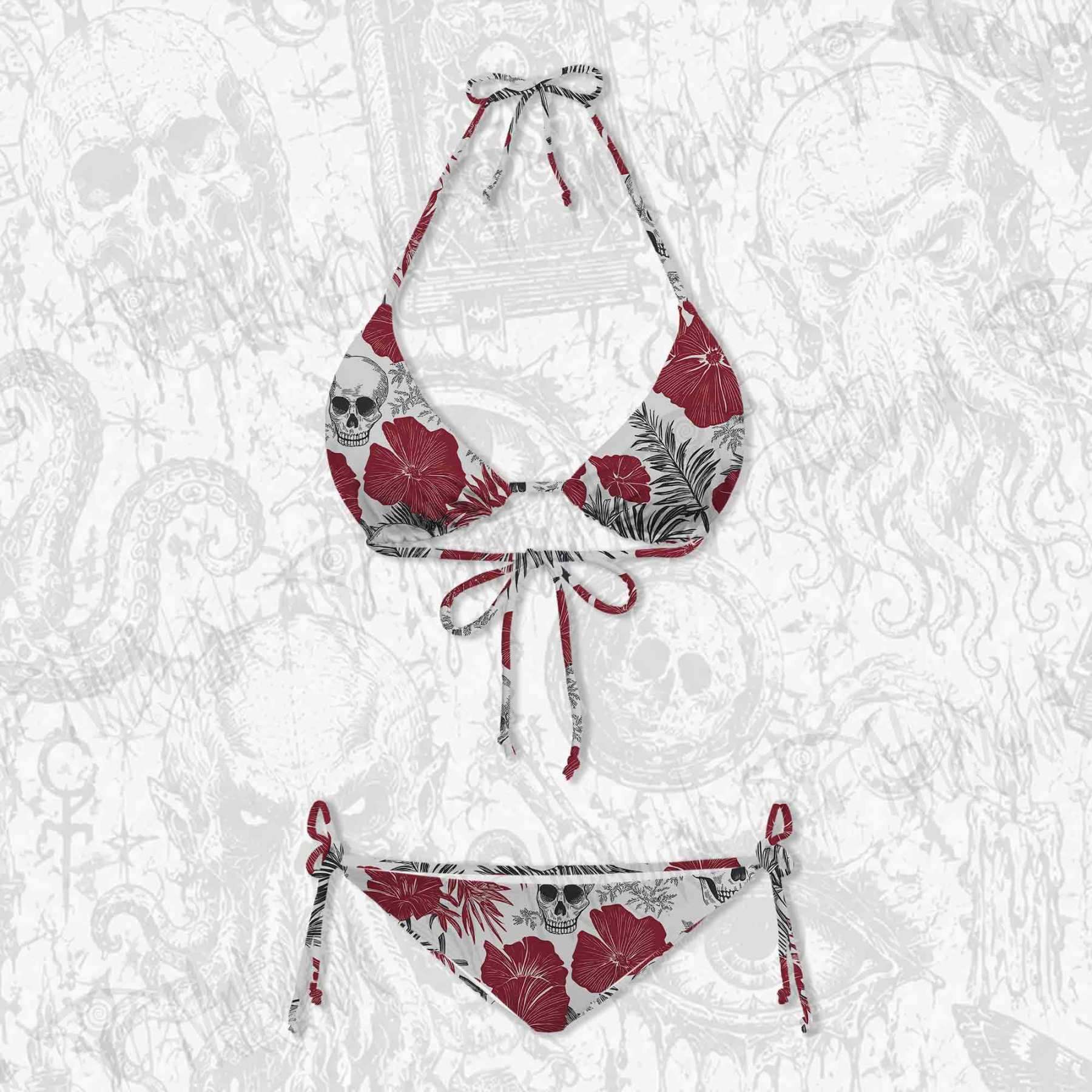 Poppy and skull Women's Adjustable Tie-Strap Bikini