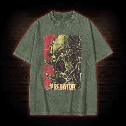 Alien Vs Alien Hunter Vintage Movie Washed T-shirt