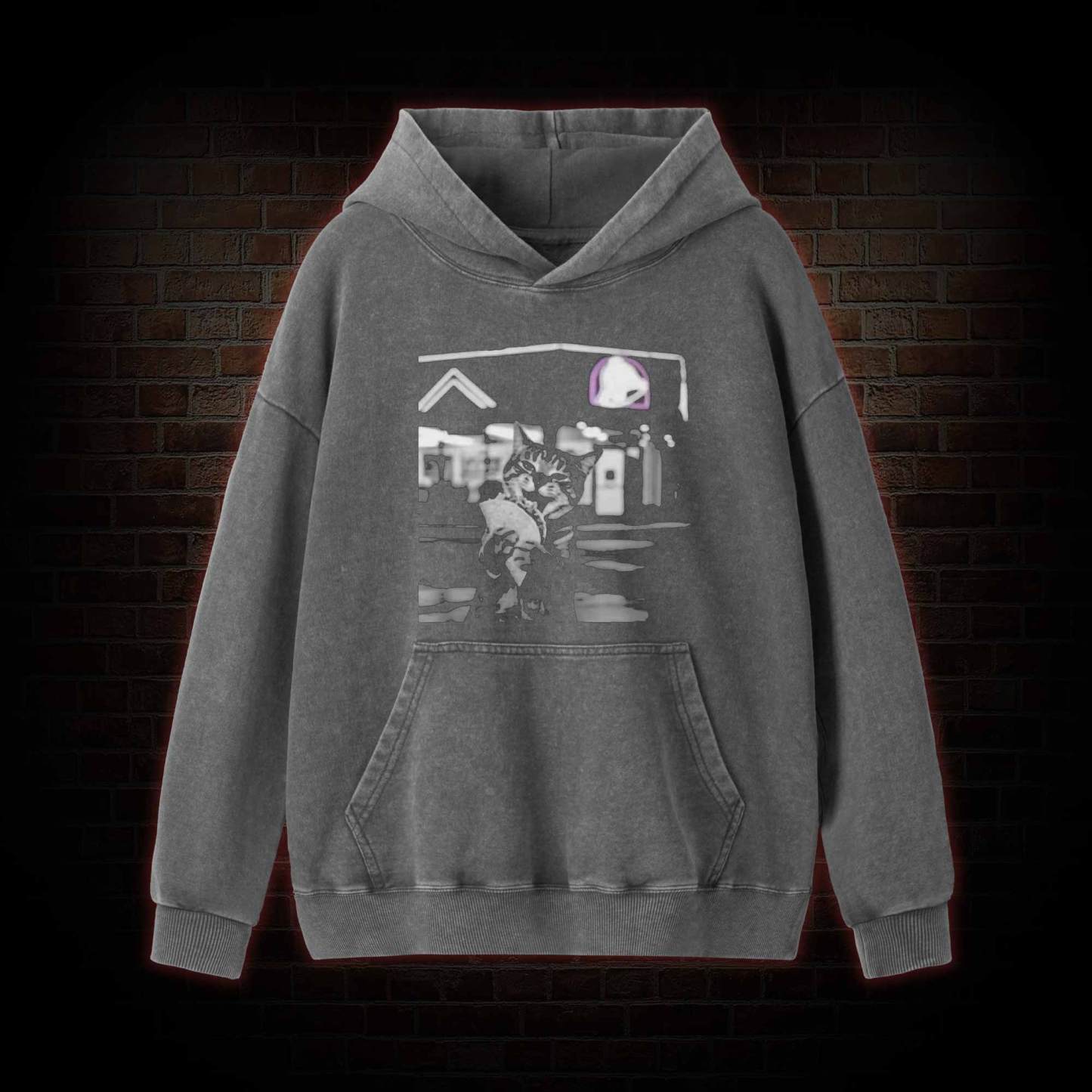 Funny Cat Eating Taco Washed Hoodie